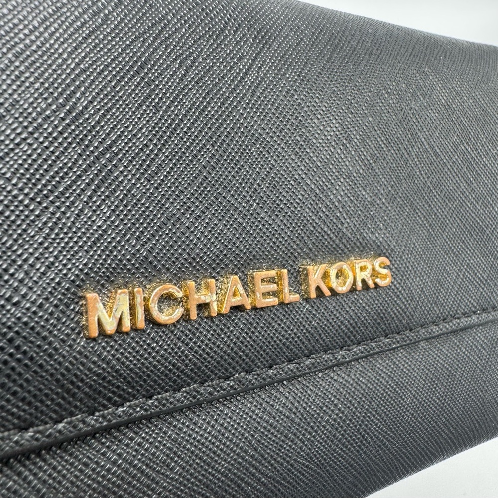 Michael Kors Jet Set Travel Crossgrain Leather Tri-Fold Wallet Black - Picture 2 of 9